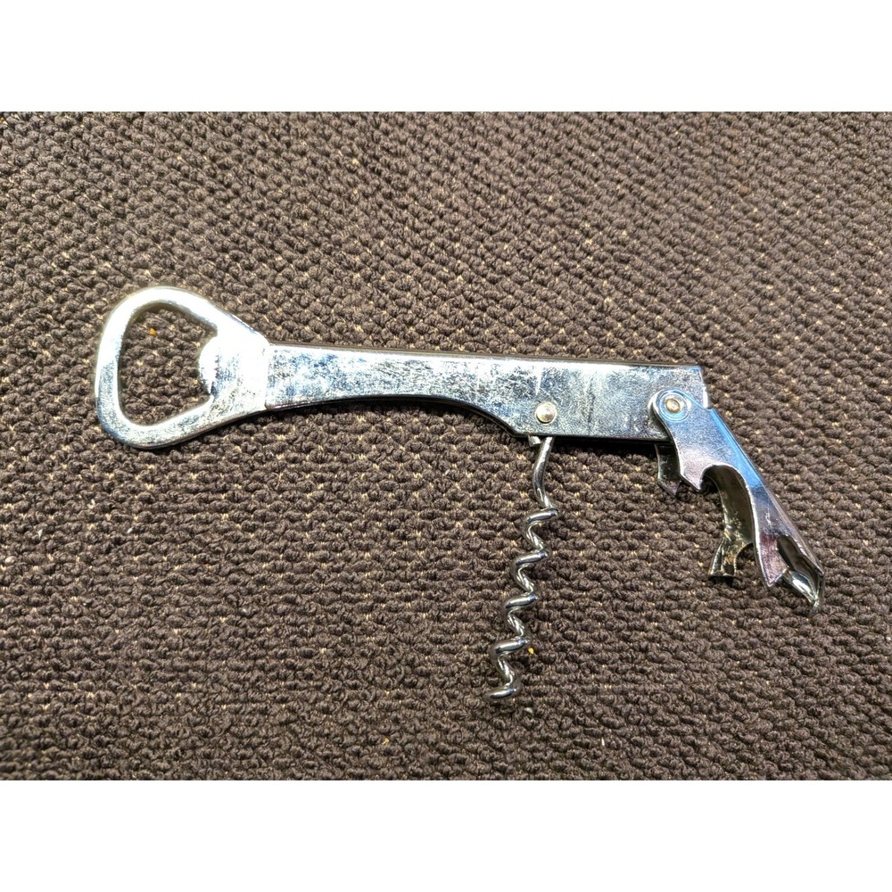 Vintage EKCO Chrome Multi-Tool Waiters Friend Corkscrew Bottle Opener Bar Tool
